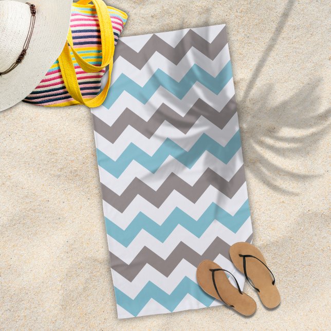 Toalla De Playa Patrón de Chevron gris azul de moda (Subido por el creador)