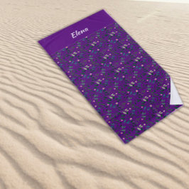 Toalla De Playa Patrón de color de agua nombre de hoja verde púrpu