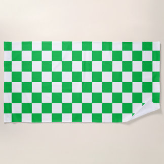 Toalla De Playa Patrón de comprobación de color blanco verde