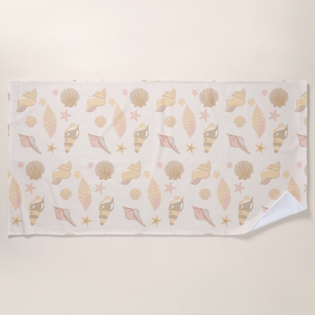 Toalla De Playa Patrón de Conchas Beige (Anverso)