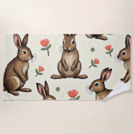 Toalla De Playa Patrón de conejo de cosecha