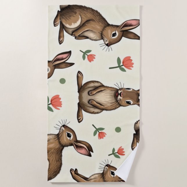 Toalla De Playa Patrón de conejo de cosecha (Anverso)