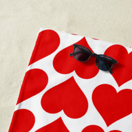 Toalla De Playa Patrón de Corazones Rojos, Romántico, Amor