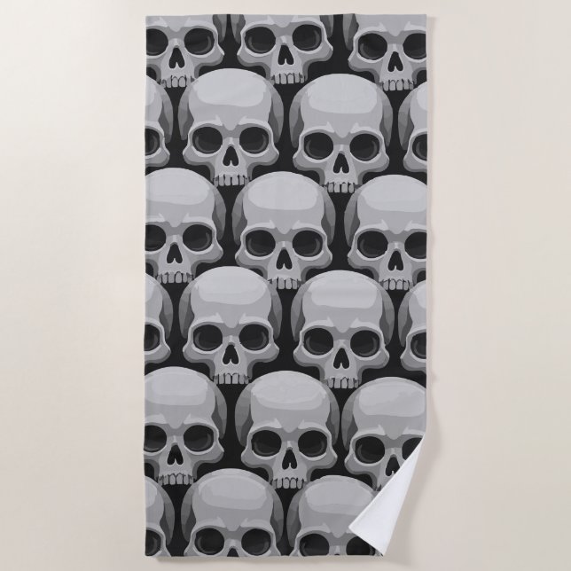 Toalla De Playa Patrón de Cráneo Gris – Diseño Gótico Mínimo (Anverso)