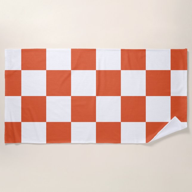 Toalla De Playa Patrón de cuadros naranja y blanco (Anverso)