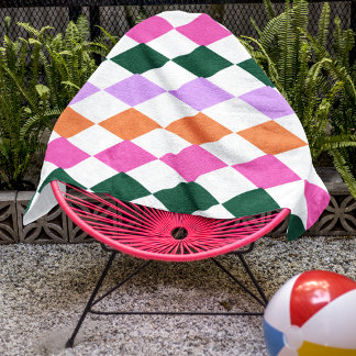 Toalla De Playa Patrón de diamante colorido a mediados de siglo Mo