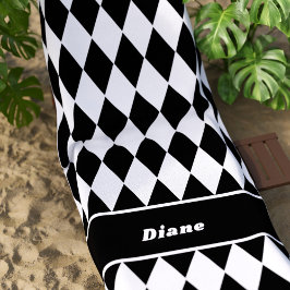 Toalla De Playa Patrón de diamante personalizado en blanco y negro