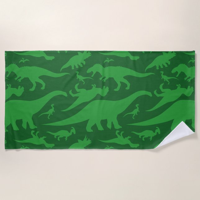 Toalla De Playa Patrón de dinosaurios verdes (Anverso)