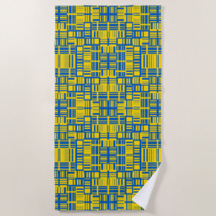 Toalla De Playa Patrón de diseño de línea de color azul y amarillo