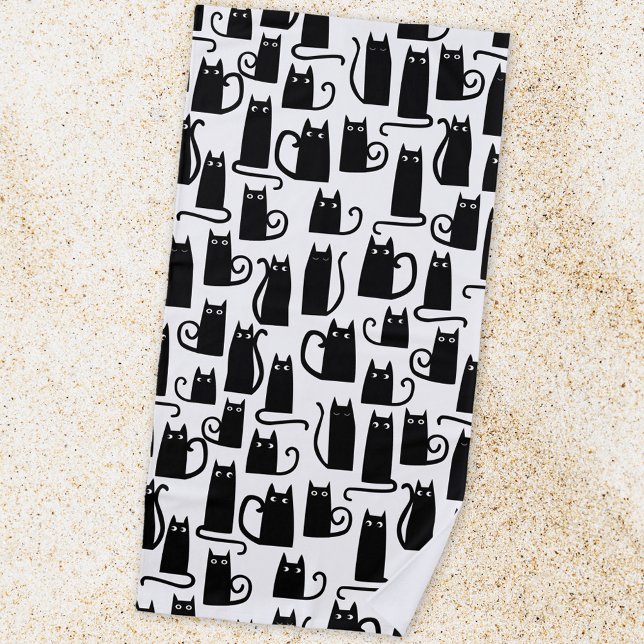 Toalla De Playa Patrón de diversión de gato negro (Fun black cat pattern beach towel)