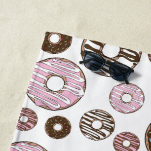 Toalla De Playa Patrón De Donuts, Donuts Rosados, Donuts Marrones