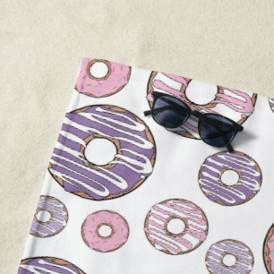 Toalla De Playa Patrón De Donuts, Donuts Rosados, Donuts Morados