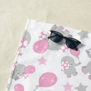 Toalla De Playa Patrón de Elefantes, Elefantes Cutos - Gris Rosa