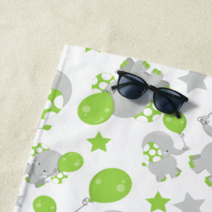 Toalla De Playa Patrón de Elefantes, Elefantes Cutos - Gris Verde