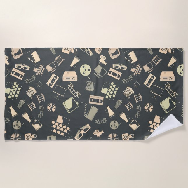 Toalla De Playa Patrón de elementos de película retro (Anverso)