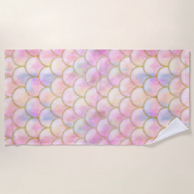 Toalla De Playa Patrón de escalas de sirenas irlandesas Pastel (Anverso)