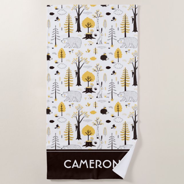 Toalla De Playa Patrón de escena de Cute Golden Woods (Anverso)