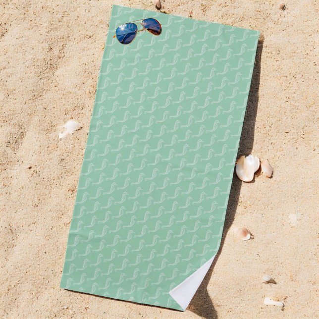 Toalla De Playa Patrón de esqueleto de caballito de mar blanco náu (beach towel on sand)