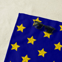 Toalla De Playa Patrón de estrellas de oro, azul marino, exclusivo