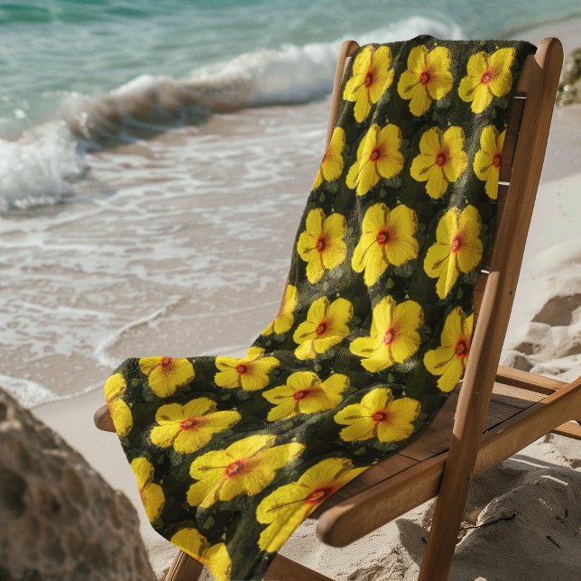 Toalla De Playa Patrón de flor amarillo hibiscus (Yellow Hibiscus Flower Pattern Beach Towel)