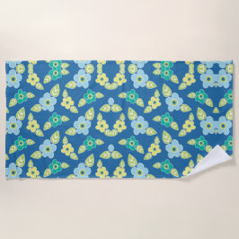 Toalla De Playa Patrón de flores azul retro