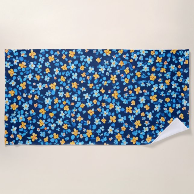 Toalla De Playa Patrón de flores pequeñas azules (Anverso)