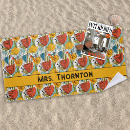 Toalla De Playa Patrón de flores rojas y doradas bellas y personal