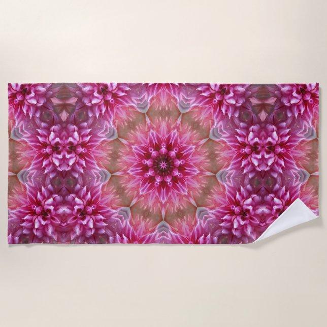 Toalla De Playa Patrón de flores rosadas de Mandala geométrica-675 (Anverso)
