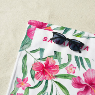 Toalla De Playa Patrón de flores tropicales exóticas rosadas Hibis