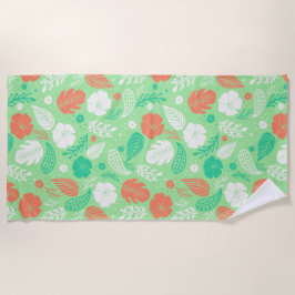 Toalla De Playa Patrón de follaje tropical verde y Naranja