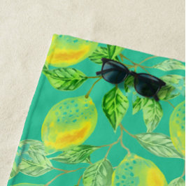 Toalla De Playa Patrón de fruta limón color turquesa amarillo vint