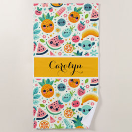 Toalla De Playa Patrón de frutas adorable Monograma personalizado 