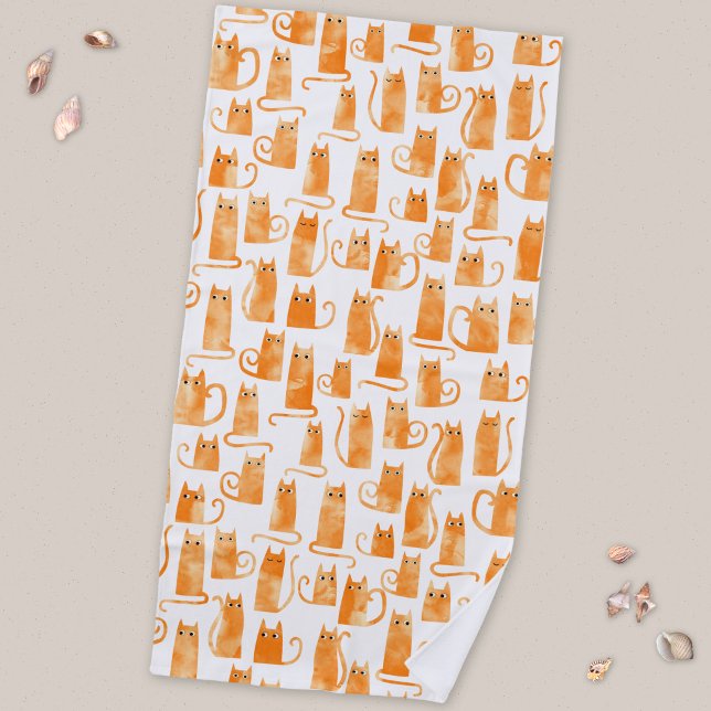 Toalla De Playa Patrón de gato naranja (Orange ginger cat pattern beach towel)