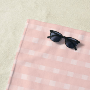 Toalla De Playa Patrón de Gingham en Rosa Rubor y Melocotón Pastel