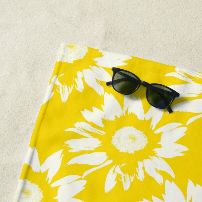 Toalla De Playa Patrón de girasol blanco y amarillo (In situ)