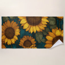 Toalla De Playa Patrón de girasol – Floral de verano