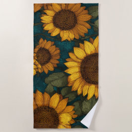 Toalla De Playa Patrón de girasol – Floral de verano