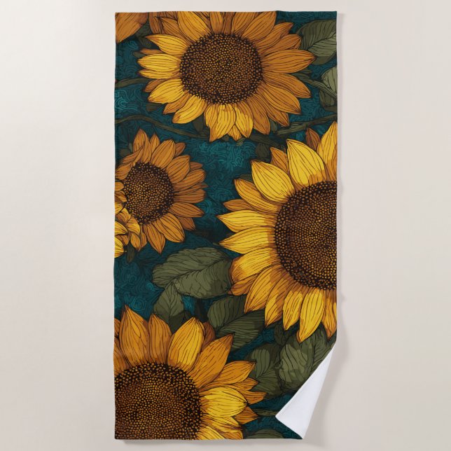 Toalla De Playa Patrón de girasol – Floral de verano (Anverso)