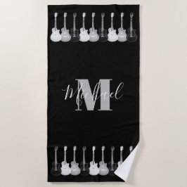 Toalla De Playa Patrón de guitarra Monogram negro y blanco