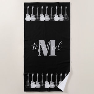 Toalla De Playa Patrón de guitarra Monogram negro y blanco