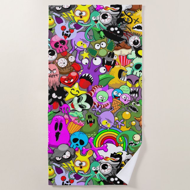 Toalla De Playa Patrón de Halloween de personajes adorables (Anverso)