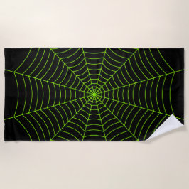 Toalla De Playa Patrón de Halloween en la telaraña verde neonesa n