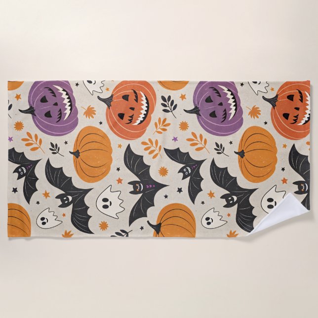 Toalla De Playa Patrón de Halloween y otoño (Anverso)