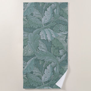 Toalla De Playa Patrón de hoja de acanto azul teal de William Morr