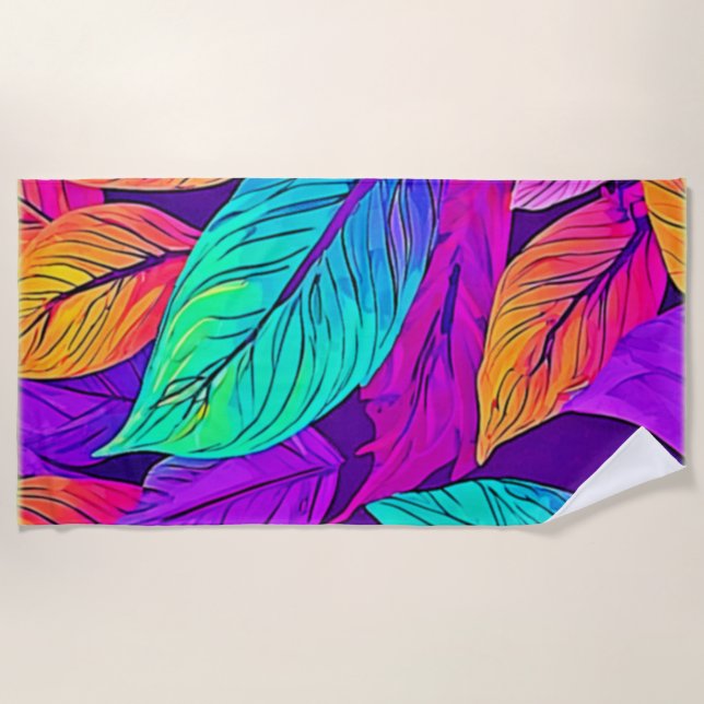 Toalla De Playa Patrón de hoja vívido (Anverso)