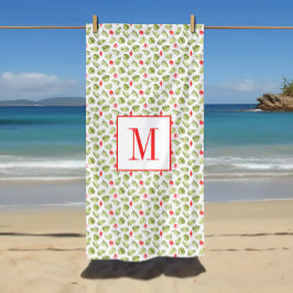 Toalla De Playa Patrón de hojas de palma tropicales con monograma 