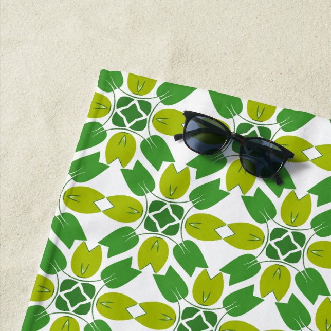 Toalla De Playa Patrón De Hojas, Patrón De Hojas, Hojas Verdes (In situ)