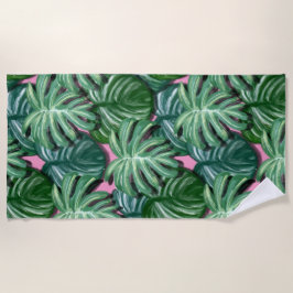 Toalla De Playa Patrón de hojas tropicales - Foliage verde