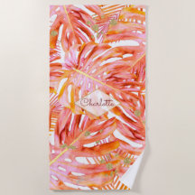 Patrón de hojas tropicales Rosa de coral de palma 