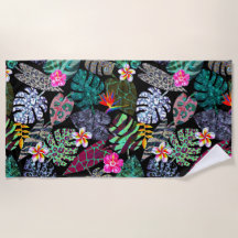 Patrón de hojas y flores tropicales vibrantes